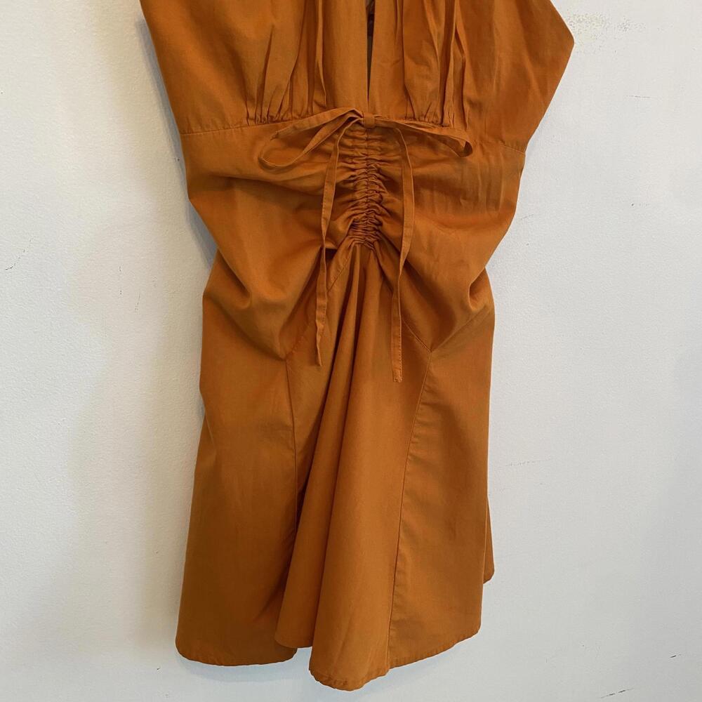 FREE PEOPLE brown cotton ruched mini dress sz S - Picture 3 of 7